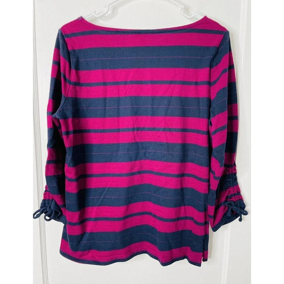Talbots 100% Cotton Tunic Sweater Womens Sz L Knit Stripes Side Slit Purple Blue - Picture 2 of 8